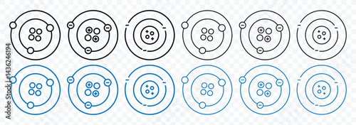 Atom icon set. Molecule symbol or atom symbol isolated on white background. Set molecule symbol. Dynamic atom vector icon. Vector illustration