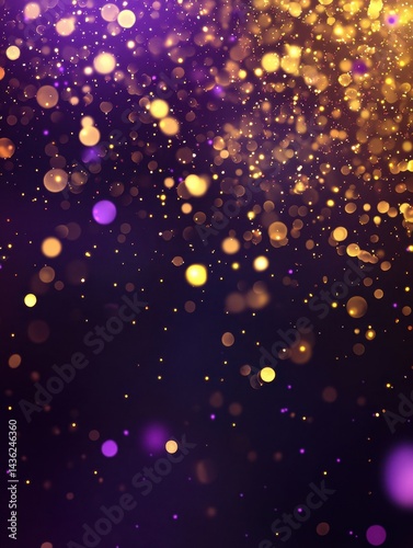 Vibrant Bokeh Background with Purple and Gold Glitter Particles