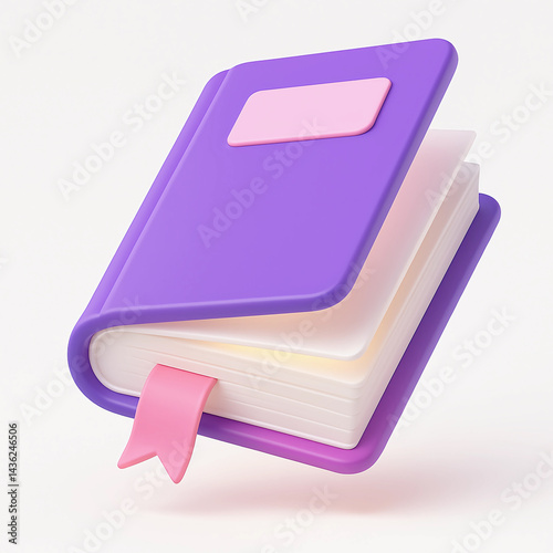 3D Cartoon Illustration of a Purple Book with a Bookmark