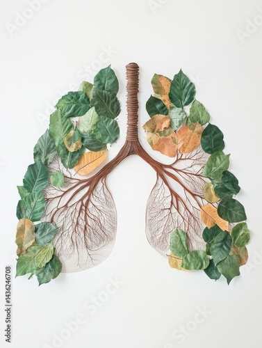 Creative Art Image of Lungs Made with Leaves and Natural Elements
