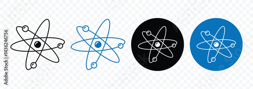 Atom icon set. Molecule symbol or atom symbol isolated on white background. Set molecule symbol. Molecule icon vector set. Dynamic atom vector icon. Vector illustration