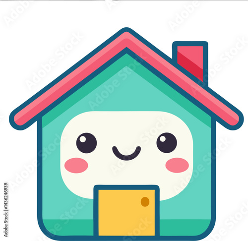 A cute happy house icon clipart with smiling face