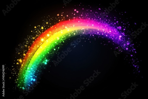 Vibrant Colorful Rainbow with Sparkles Against Black Background