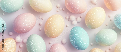 Colorful Pastel Easter Eggs on Soft Background with Decorative Elements