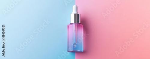 Elegant Dropper Bottle with Gradient Color on Blue and Pink Background