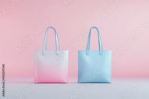 Stylish Gradient Tote Bags in Soft Pink and Blue against Pastel Background