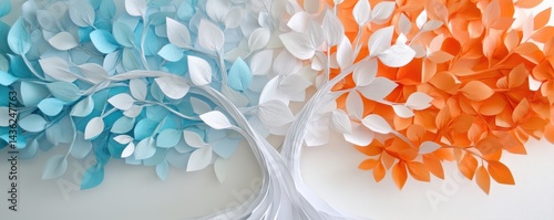 Artistic Paper Tree with Colorful Leaves in Blue and Orange Tones