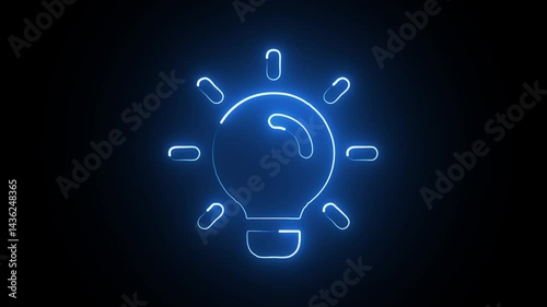 creative bulb icon animation with glowing neon line. Glowing light bulb symbol animation. Electric blue color neon bulb icon and black background