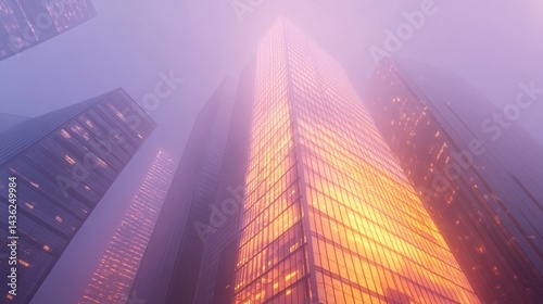 Wallpaper Mural Misty city skyline at dawn, illuminated skyscrapers Torontodigital.ca