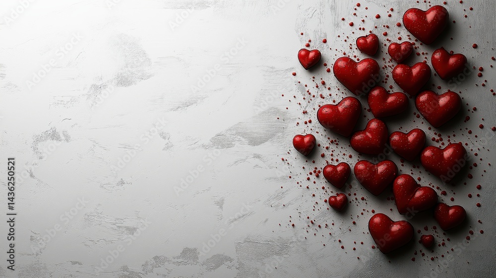 Scattered red hearts on a white background for versatile romantic marketing needs and creative projects
