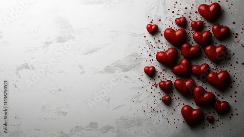 Obraz na płótnie Scattered red hearts on a white background for versatile romantic marketing needs and creative projects w salonie