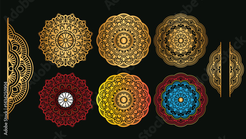 Indian mandala design with set of Luxury mandala ornamental ramadan kareem ramadhan islamic ornament eid al fitr adha mubarak 