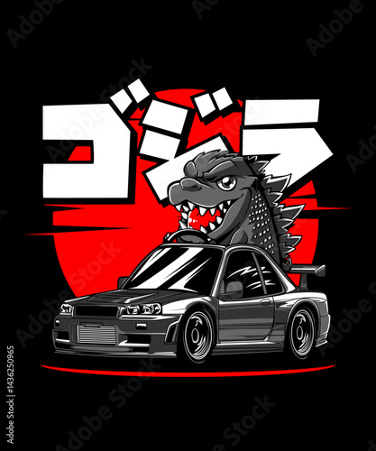 Red auto vector shows a fun cartoon car in a car crash test illustration
