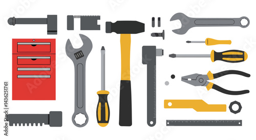Assorted Hand Tools And Toolbox Illustration