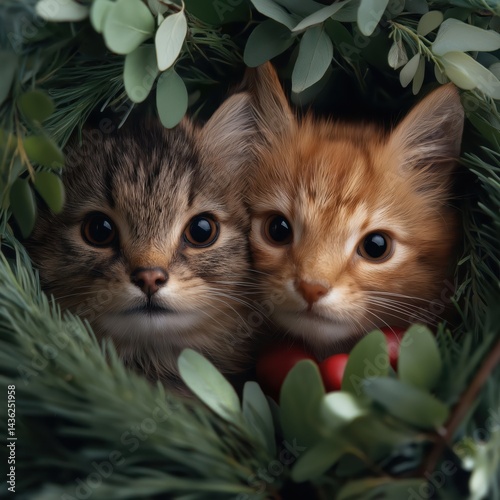 Obraz na płótnie Wild animals observe surroundings while nestled among green foliage in a tranquil setting w salonie