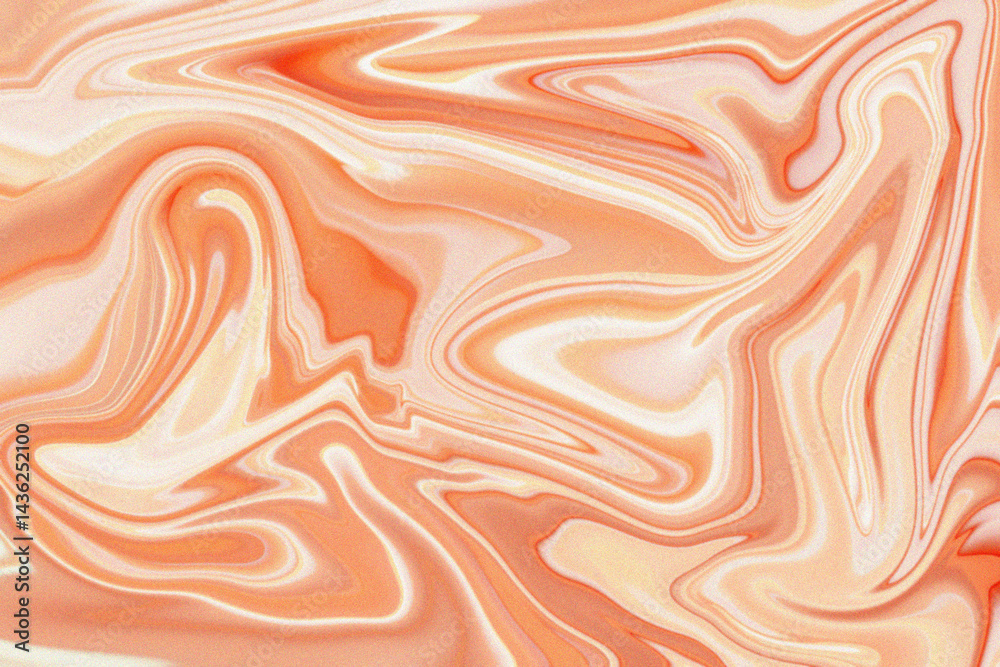 Fototapeta premium Vibrant orange and white abstract background with swirling marble texture.