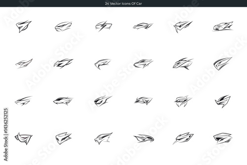Set of twenty four sketchy car icons doodle style designs