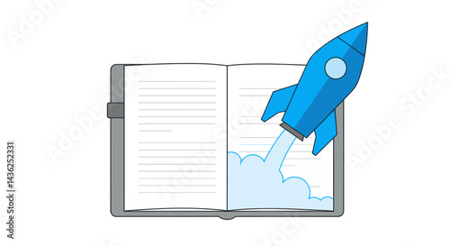 Education Success Concept Book Launching Rocket