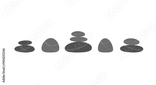 Five Gray Stones Balanced in a Row Minimalist Arrangement