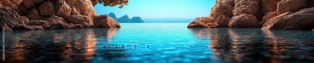 Serene waters reflect the vibrant hues of a tranquil coastal landscape at sunset