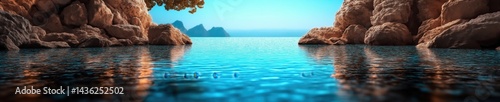 Obraz na płótnie Serene waters reflect the vibrant hues of a tranquil coastal landscape at sunset w salonie
