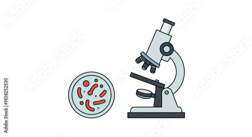 Microscope And Petri Dish With Bacteria Sample Pixel Art Illustration