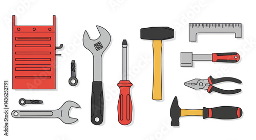 Pixel Art Illustration Of Assorted Hand Tools And Toolbox