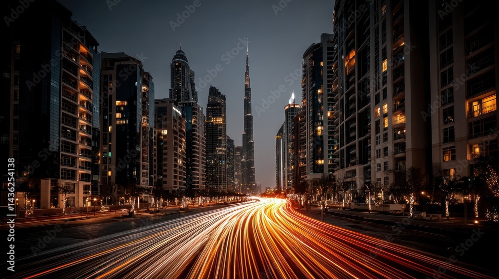 Obraz premium City lights blur urban road