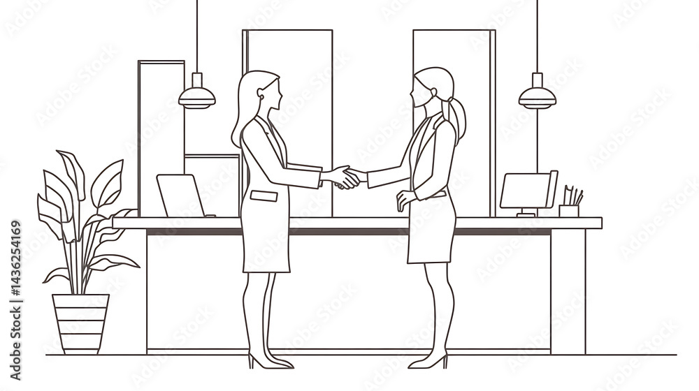 Fototapeta premium Two women shaking hands in a business setting