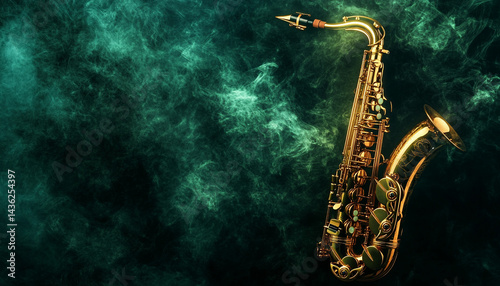 Wallpaper Mural Golden sax ophone on dark background with green Torontodigital.ca