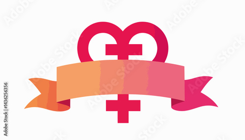 Feminist heart symbol with banner, empowerment and equality