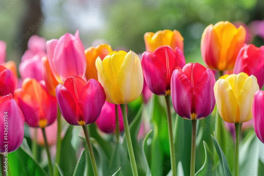 Obraz premium Bright tulip blossoms for cheerful spring events and floral decorations