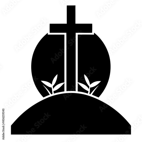 Cross on Hill Vector Illustration Representing Faith and Resurrection

