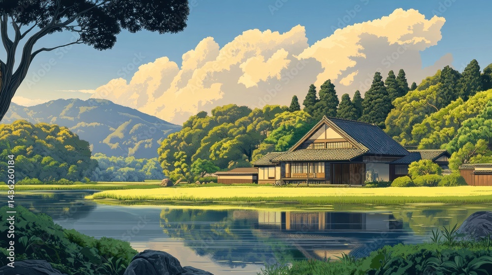Fototapeta premium Serene Japanese Countryside Landscape