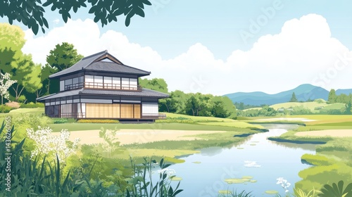 Serene Japanese Countryside Home by a River