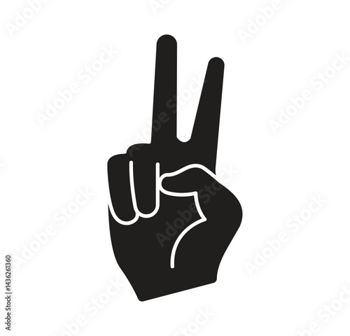 Symbol of Tranquility: An elegant hand gestures the iconic peace sign, rendered in a minimalistic style to embody tranquility and universal harmony.