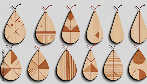 Wooden Pear Ornaments_Unique Handcrafted Holiday Decor_Geometric Designs_Sustainable Wood Art_Christmas Tree Decorations_Artisan Gifts_Festive Decor Ideas