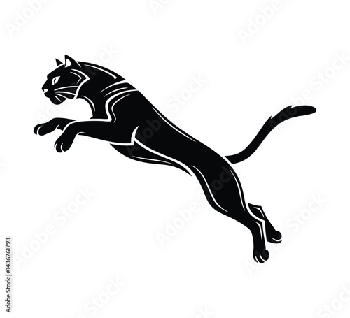 Powerful jumping panther, wild animal vector art on a white background

