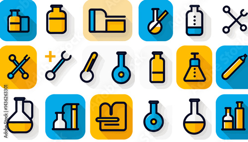 Science_Lab_Equipment_Icons_Set_Chemistry_Biology_Research_Tools_Flasks_Beakers_Wrenches_and_More_Illustrated_in_a_Modern_Flat_Design_Style