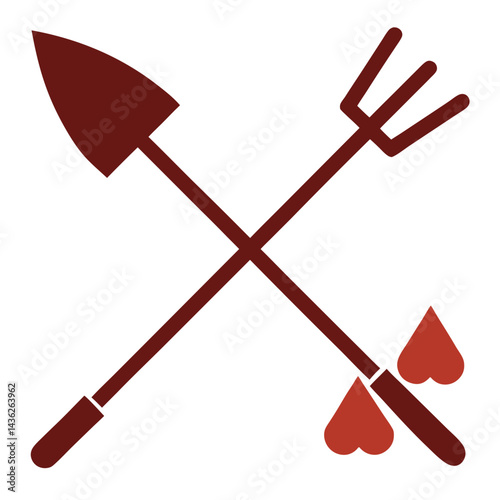Crossed Shovel and Pitchfork Icon for Farm or Agriculture

