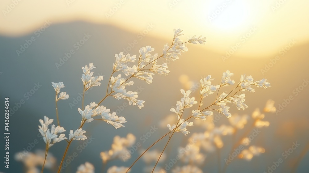 Obraz premium Gentle sunset illuminates delicate wildflowers