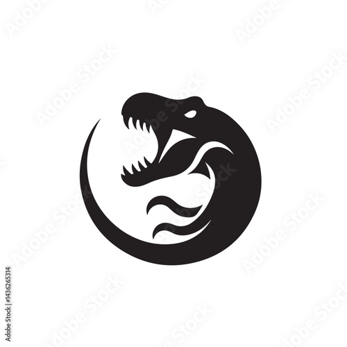 Roaring Dinosaur Silhouette Emblem Vector Art