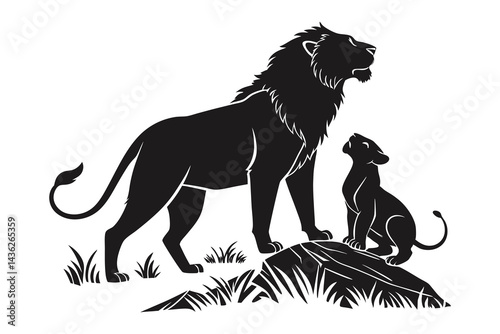Royal lion silhouette with abstract mane, stock vector on a white background photo