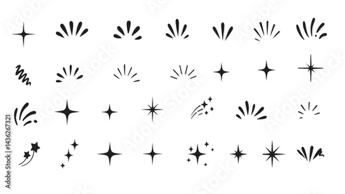 Doodle Sparkle Vector Set | Hand-Drawn Shining Stars, Comic Bursts, Light Flashes, Twinkle Effects, and Firework Elements