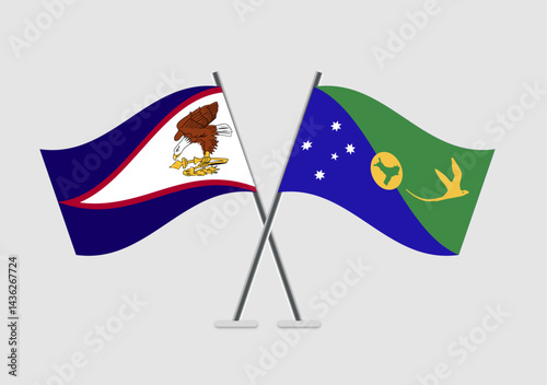 American Samoa and Christmas Island vector flags depicted with gentle shadows