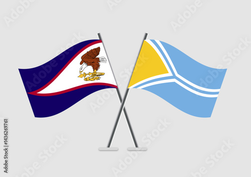 American Samoa and Tuva vector flags in dignified crossing pose