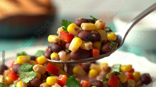Vibrant Corn and Bean Salad with Fresh Herbs: A Colorful and Flavorful Dish Featuring Black Beans, Sweet Corn, and Bell Peppers, Perfect for Healthy Eating