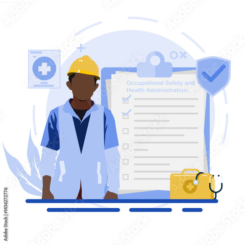 Occupational safety and protection. Occupational safety regulations and employee life insurance coverage from the company. Landing page template. Flat style illustration.