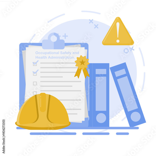 Occupational safety and protection. Occupational safety regulations and employee life insurance coverage from the company. Landing page template. Flat style illustration.