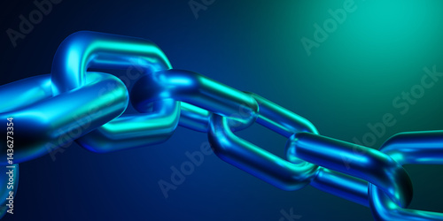 3D Blockchain Chain Links in Futuristic Colors